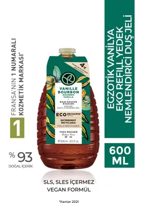 Yves Rocher Eko Refill Yedek Duş Jeli-Nemlendirici Egzotik Vanilya- SLS,SLES İçermez,Vegan- 600ml