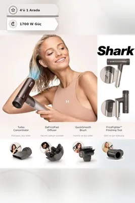 Shark Beyaz Seti Fırçası Fön 4 İşlevli Katlanır Gövde Güçlü Hava Akışı 1700W Hızlı Kurutma ve Şekillendirme Seti