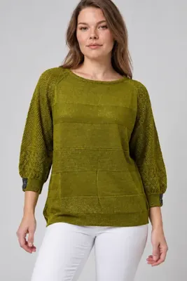 EtkiModa Kadın Simli 4/3 Kapri Kol Triko Bluz