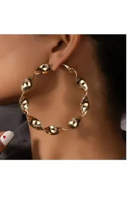 mos&more Gold Burgulu 6cm Büyük Halka Kadın Küpe