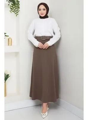 hafsamina Kemerli Mevlana Etek Kahverengi HM2370
