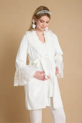 Effortt Venera Lohusa Hamile Şık Pijama Takımı Sabhlıklı Dantelli 3 lü Pijama Takımı
