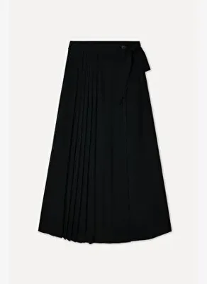 Mudo Kadın Siyah Pileli Cropped Fit Etekli Pantolon