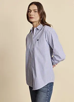 Brooks Brothers Mavi  Kadın Regular Fit Çizgili Gömlek BBFW26FSH004