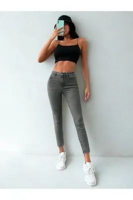 Polo State Kadın Skinny Fit Yüksek Bel Jeans Gri