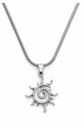 roshel Kararmaz Çelik Spiral Güneş Kolye Gümüş Renk Kadın Kolye Yılan Zincir 45/60 CM