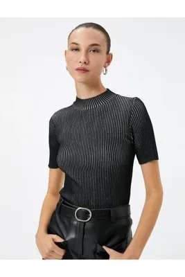 Koton Triko Kazak Kısa Kollu Fitilli Yarım Balıkçı Yaka Slim Fit