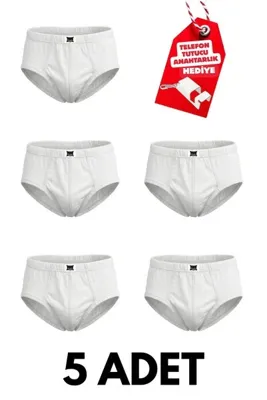 Tutku 5'li Paket Pamuklu Klasik Rahat Kesim Erkek Slip Külot İç Çamaşırı Seti + Telefon Standı Anahtarlık Hediyeli
