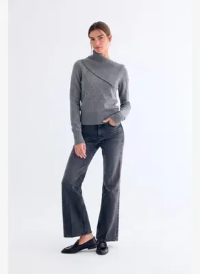 Silk and Cashmere Orta Gri Paloma Saf Kaşmir Omuz Dekolteli Kazak