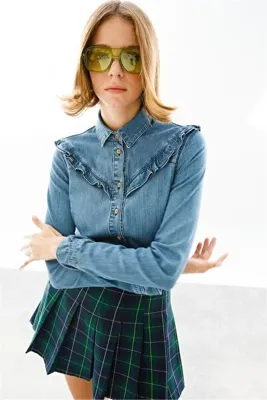 Denim Trip MARY Slim Fit Açık İndigo Kadın Jean Gömlek