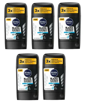 Nivea Stick Nivea Men Deodorant Black&Whıte Invısıble Fresh 50 Ml X 5 Adet