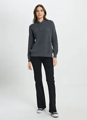 Wrangler Koyu Gri Kadın Kapüşon Relaxed Kazak W242711040 Dark Gray Triko-Hırka