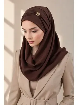 Aisha's Design Aksesuar Detaylı Pratik Şal,CPS-94 Kahverengi