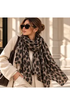 Didoria Accessory Kadın Leopar Desenli Kışlık Şal Geniş Atkı 80x180 cm - Vizon