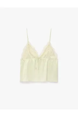 Koton Rahat Kalıp Dantel Detaylı Saten Askılı Pijama Üstü