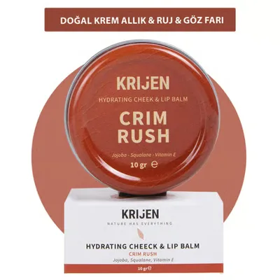 Krijen Crım Rush Kırmızı Renkli Dudak & Yanak Balmı Bitkisel Krem Allık&ruj&far