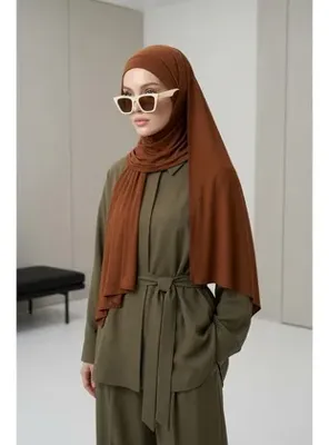 Aisha`s Design Kulaklık ve Gözlük Girişli Pratik Penye Şal,PS-94 Kiremit