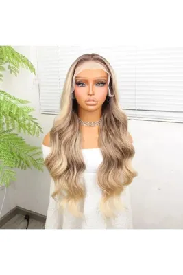 Genel Markalar Kumral Dore Sarı Ombre ve Röfleli Fiber Sen Geniş Daalı Tül Peruk