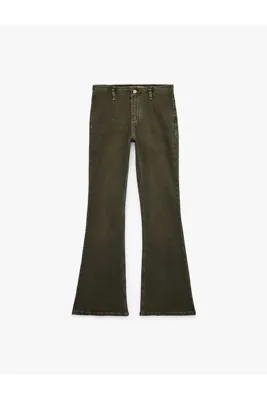 Koton Normal Bel Düğmeli Dar Kesim Pamuklu İspanyol Paça Denim Pantolon - Flare Jeans