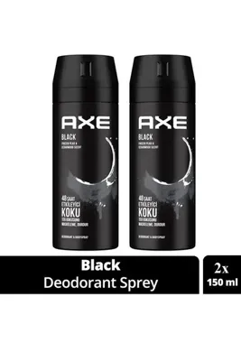 OEM 2 Adet Axe Erkek Deodorant & Bodyspray Black 48 Saat Etkileyici Koku Vücut Spreyi 150 ml
