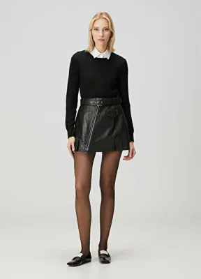 Givenchy Siyah Mini Biker Deri Etek