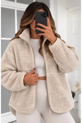 FioriModa Fermuarlı Peluş Polar Ceket