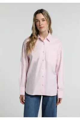 Colins Boyfriend Fit Shirt Neck Düz Kadın Pembe Uzun Kol Gömlek