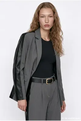 Quzu Arkası Deri Blazer Ceket Gri