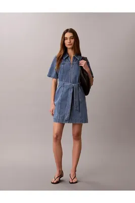 Calvin Klein Kadın Radio Blues Kemerli Gömlek Elbise