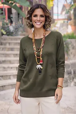 Nevin Kaya Moda Haki Renk Yıldızlı Merserize Bluz