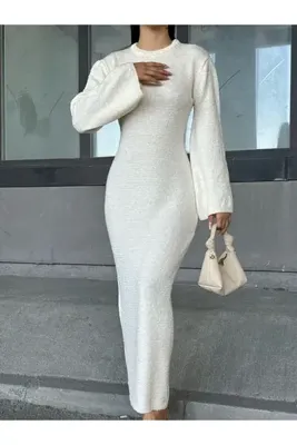 buqre's moda Yeni Sezon Dokulu Triko Maxi Elbise