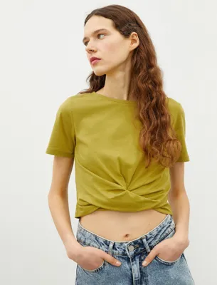 Koton Crop Tişört Büzgülü Pamuklu