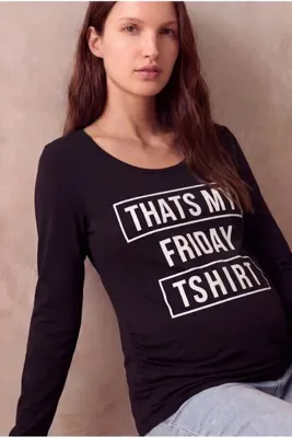 WestMark London Hamile Siyah Pamuklu Bisiklet Yaka Uzun Kollu Baskılı T-Shirt ILA
