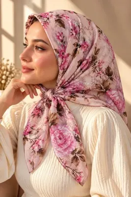 Genel Markalar Pembe Çiçekli Pamuk Soft Eşarp