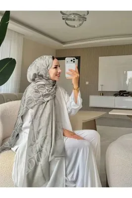 ardün hijab Halka Desen Pamuklu Şal gri – Şık ve Modern Tesettür Şal