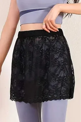 BENİMOLMALI Dantel Tshirt Ucu Görünümlü Etek İçlik Astar Tayt Üzeri Etek Popo Kapatıcı Çok Amaçlı Mini Etek