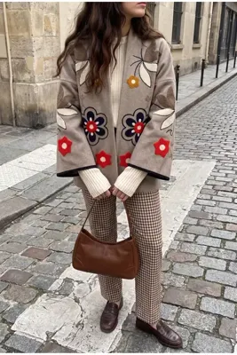 FEMELLE Vizon Nakış İşlemeli Vintage Kaşe Ceket