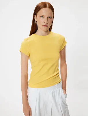 Koton Basic Fitilli Tişört Kısa Kollu Bisiklet Yaka Slim Fit