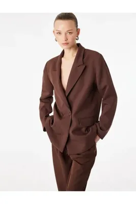 Koton Cep Detaylı Düğmeli Kruvaze Yaka Oversize Blazer Ceket