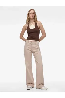 Koton Dar Kalıp Normal Bel Kemer Detaylı İspanyol Paça Denim Pantolon - Flare Jeans
