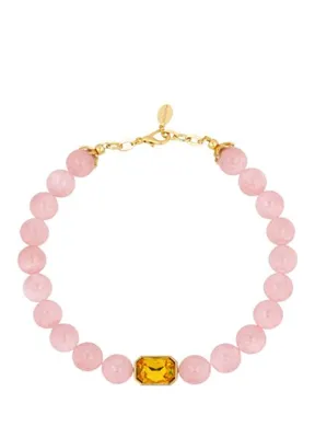 Ninon Bodrum Rose Quartz ve Kristal Altın Kolye