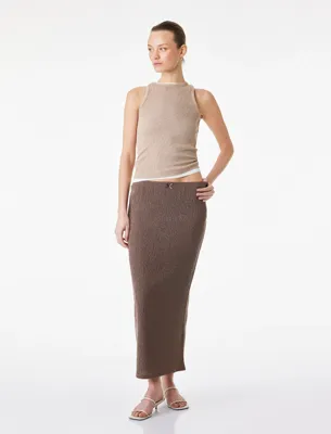 Koton Bürümcük Kumaş Slim Fit Fiyonk Detaylı Midi Etek