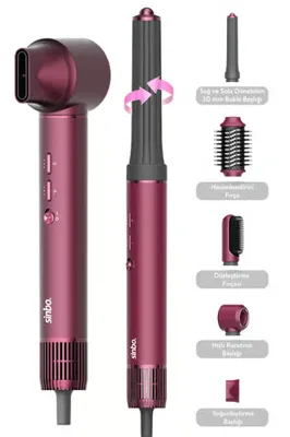 Sinbo Pro Compact Uzun Multi-styler Hava Üfleme 5in1 Saç Şekillendirici Bldc Shd-1729 Royal Gilded Red