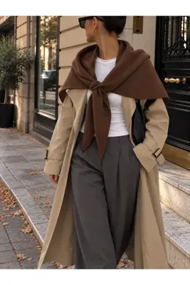 zebewear Kahverengi Üçgen İçten Geçmeli Triko Omuz Şalı