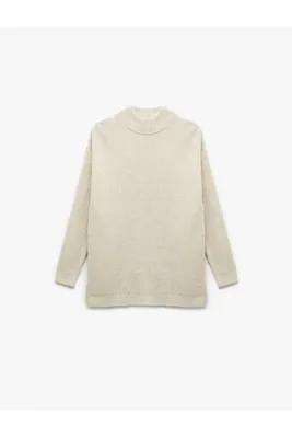 Koton Uzun Kollu Dik Yaka Oversize Örgü Kazak