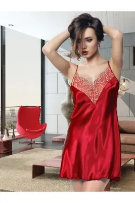Miorre Kadın Bordo Arkası Taşlı Saten Gecelik