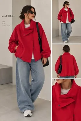 Zafirae Kırmızı Oversize Bomber Ceket