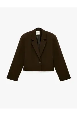 Koton Klasik Yaka Uzun Kollu Mürdüm Rengi Crop Blazer Ceket