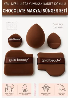 Muggio Chocolate Ultra Yumuşak Makyaj Sünger Seti 5 Parça Asimetrik Tasarım Günlük Kullanım İçin