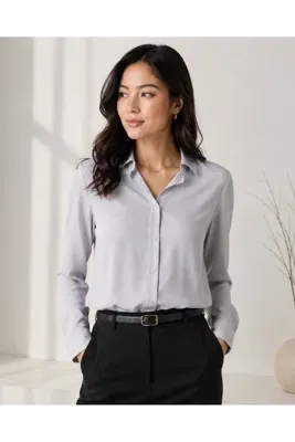 Butik Gri Viskon Gömlek Gml150041